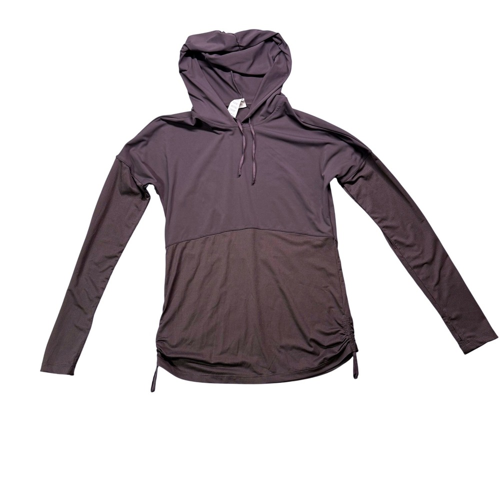 Fabletics Women's Gray Long Sleeve Hoodie Mesh Panel Drawstring Athleisure Top S